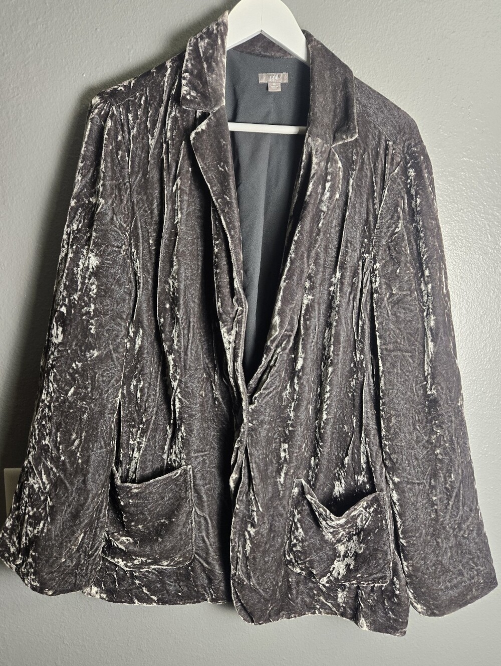 J.Jill Grey Crushed Velvet Silk Blend Blazer Size XL